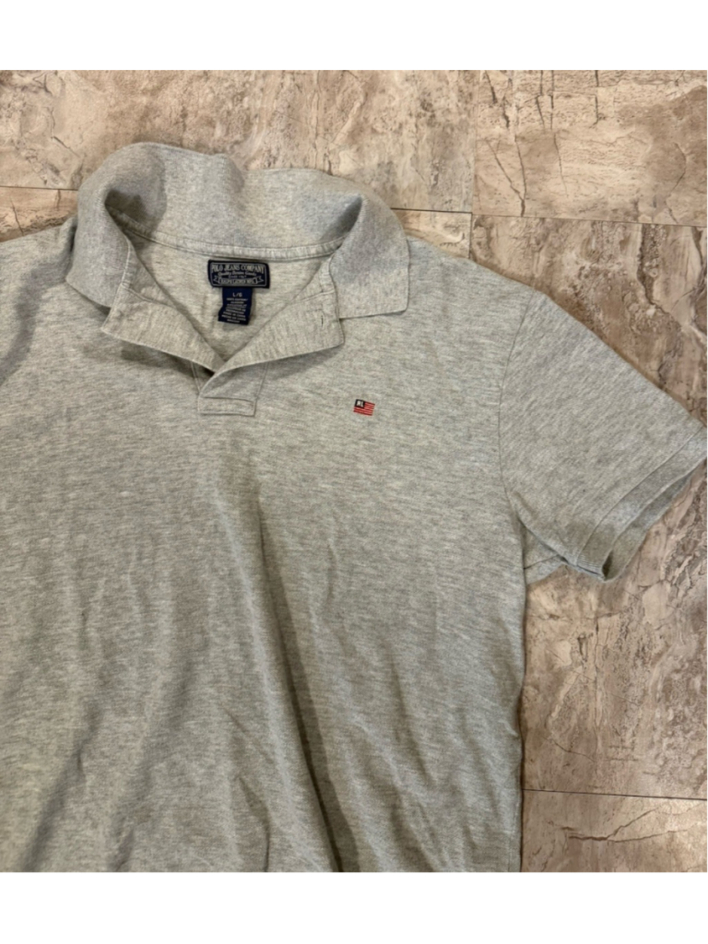 VTG Ralph Lauren Polo Jeans Mens Grey Polo Shirt Logo Flag Sz Large